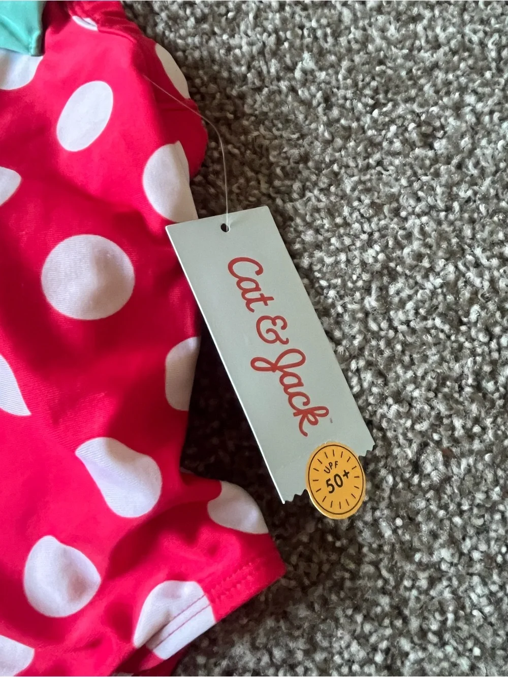 Cat & Jack Infant Red Polka Dot One-Piece Swimsuit with Mint Bow (12M)